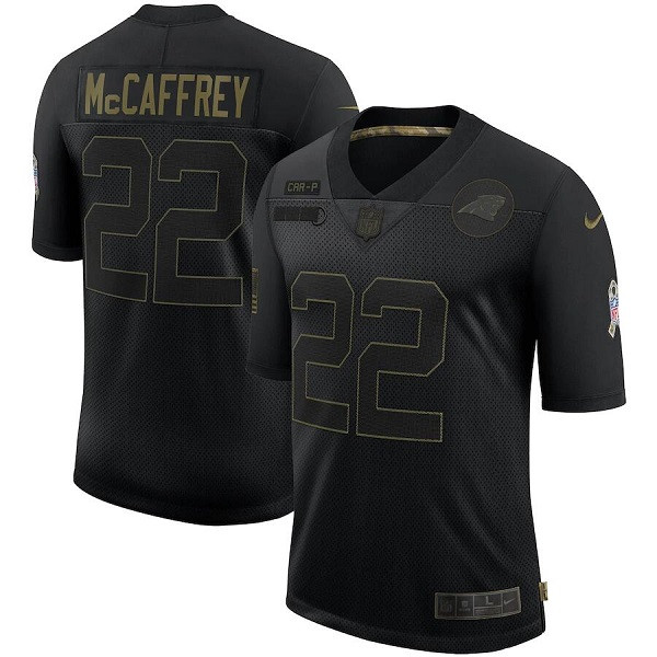 Men's Carolina Panthers #22 Christian McCaffrey Black NFL 2020 Salute To Service Limited Stitched Jersey